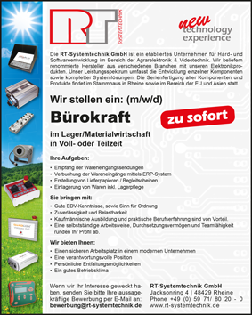 Wir stellen ein (m/w/d): Bürokraft Lager/Materialwirtschaft
