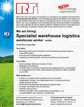 Job offer Specialist warehouse logistics