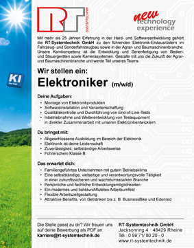 Wir stellen ein (m/w): Elektroniker