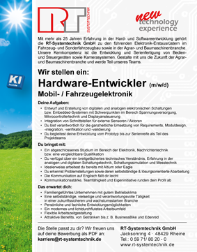 Wir stellen ein: Hardware Entwickler Mobil- / Fahrzeugelektronik