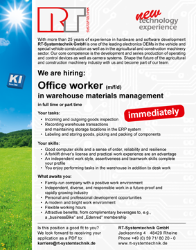 We are hiring (m/f/d): Office worker in warehouse / materials management
